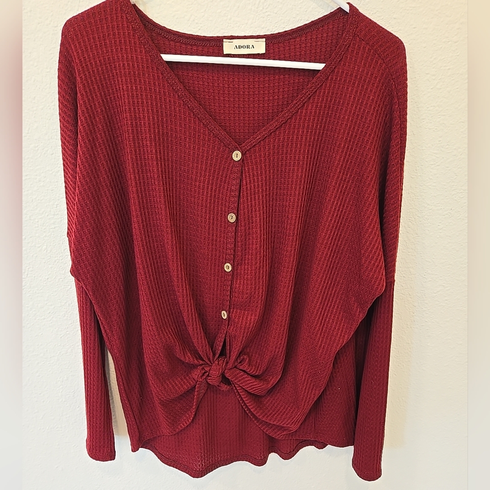 Women's Adora Red Waffle Blouse 3XL